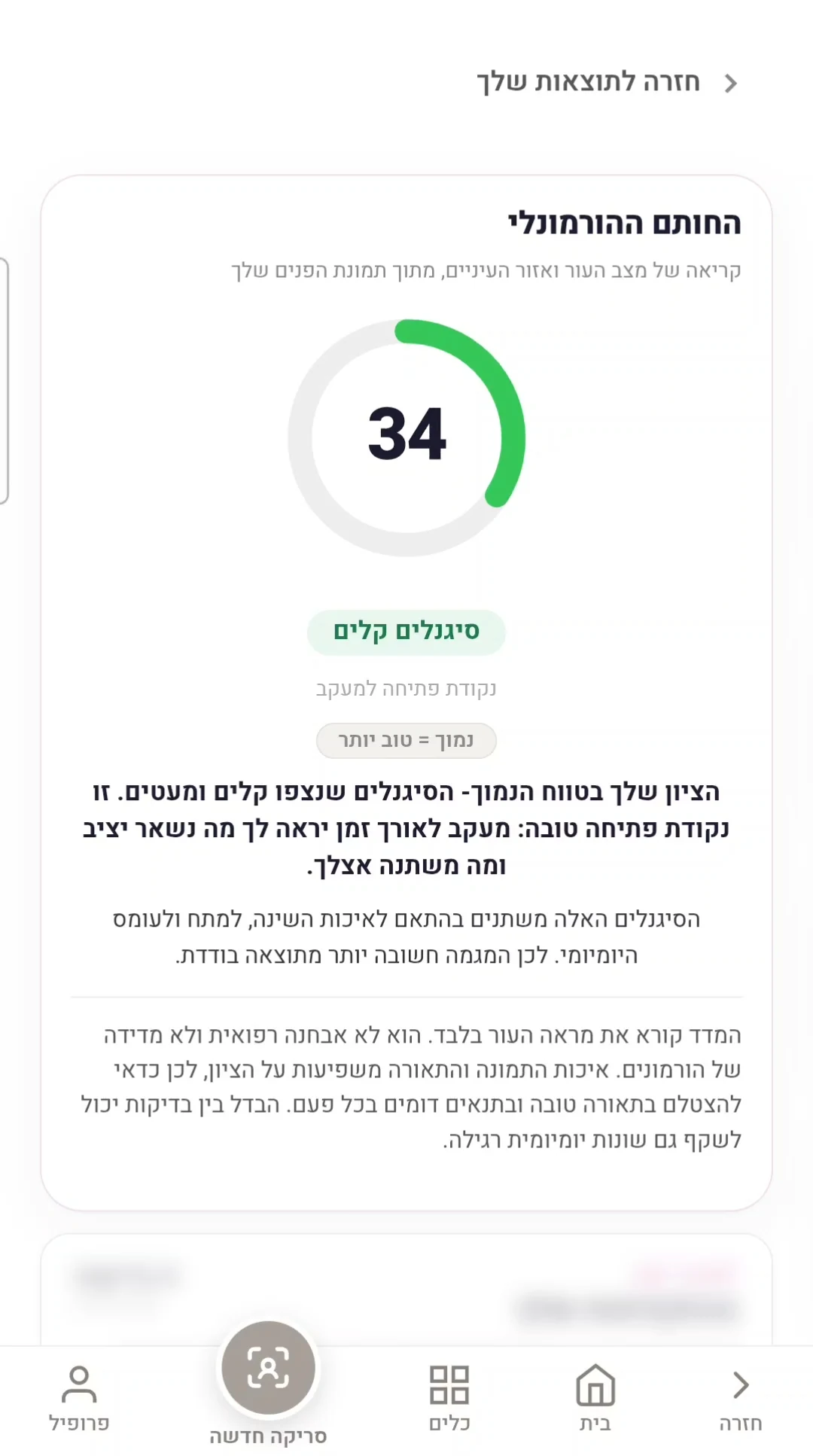 מסך תוצאה אמיתי של MARKABLE עם ציון, כנקודת התחלה למעקב